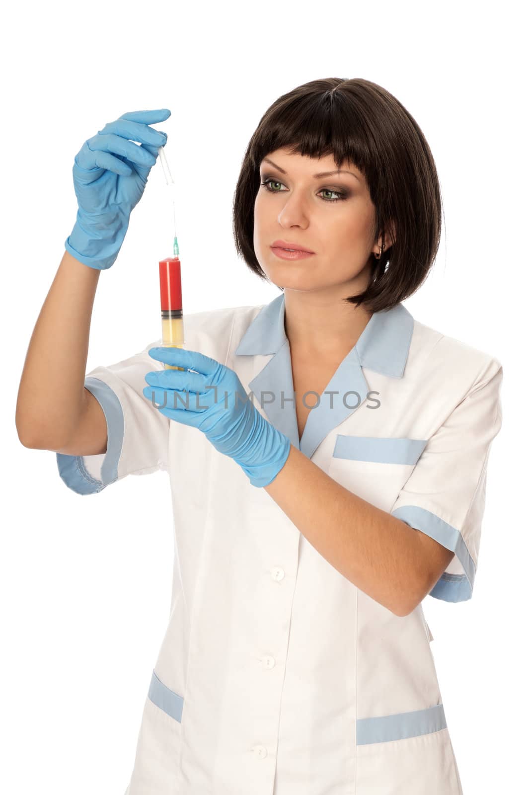 Woman holds in the hand syringe with a new antibiotic