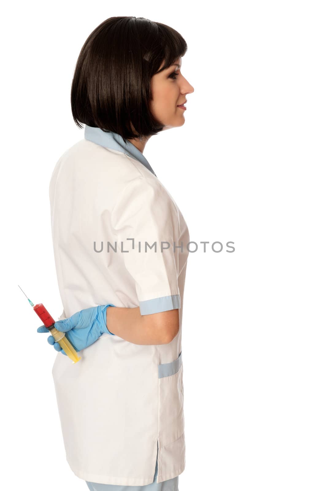 Woman holds in the hand syringe with a new antibiotic