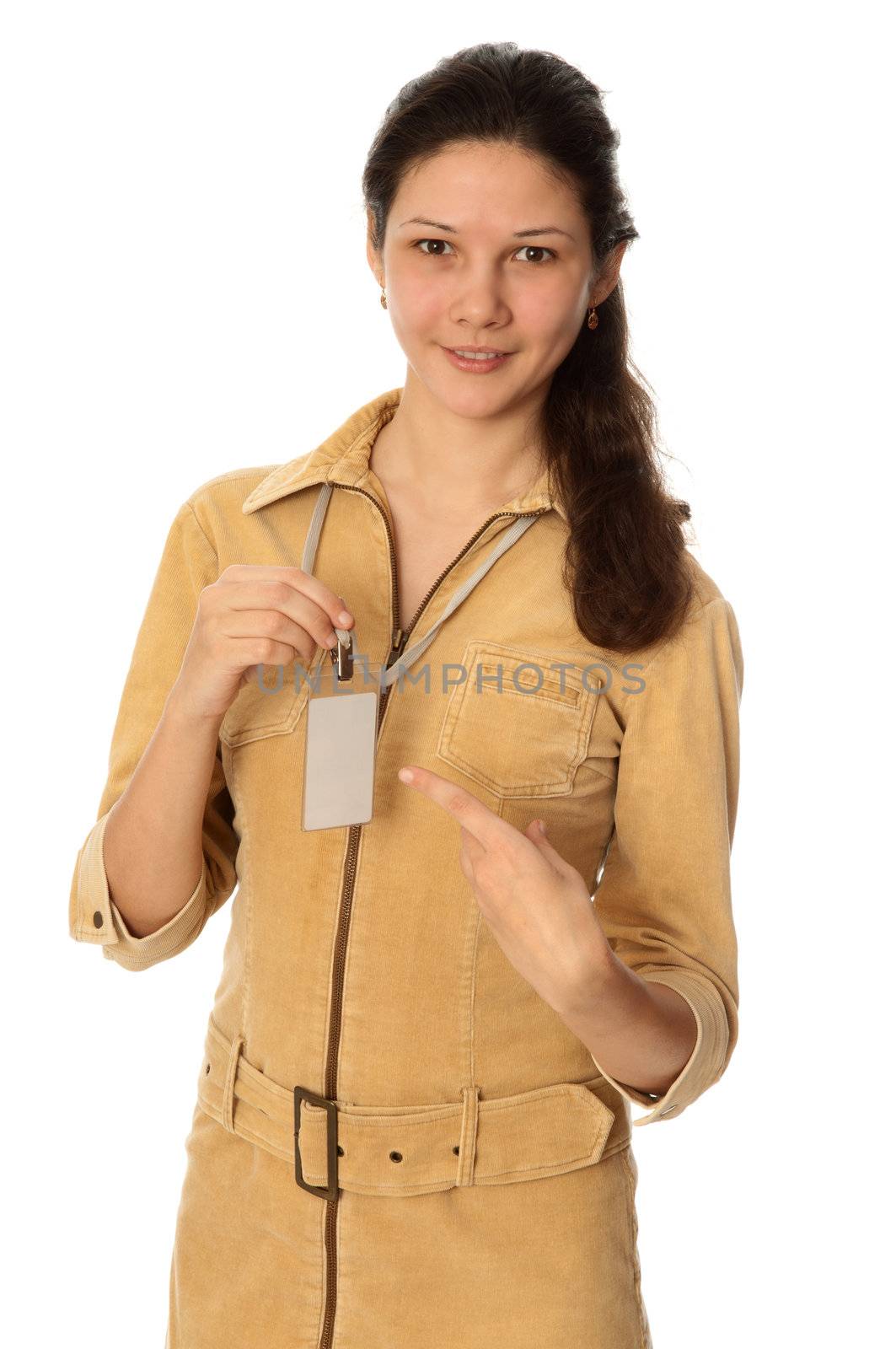 woman showing her badge at the entrance of meeting room