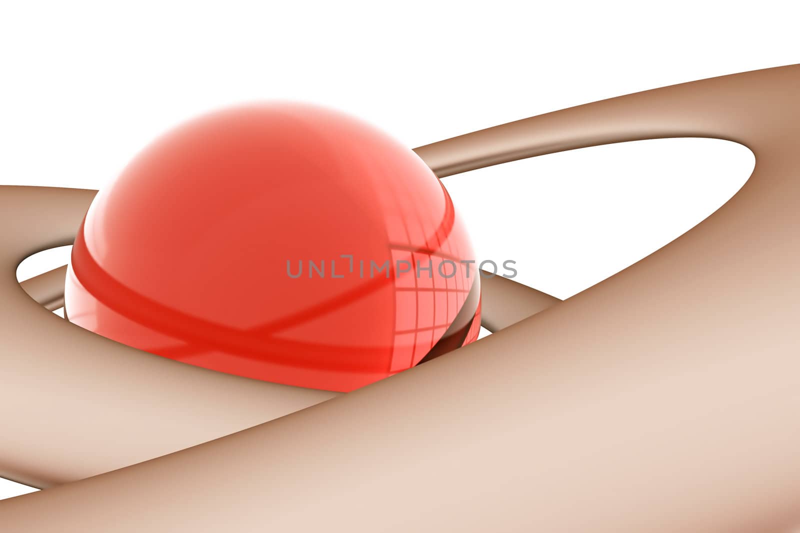 abstract glass sphere surrounded by lines on white background