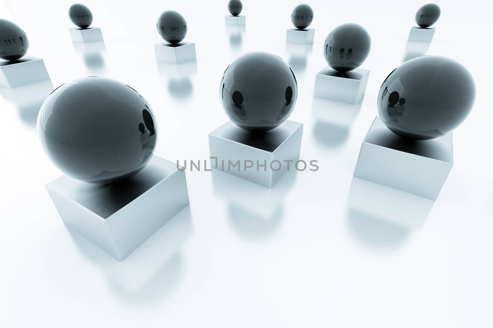 Black glass spheres on metal square bases