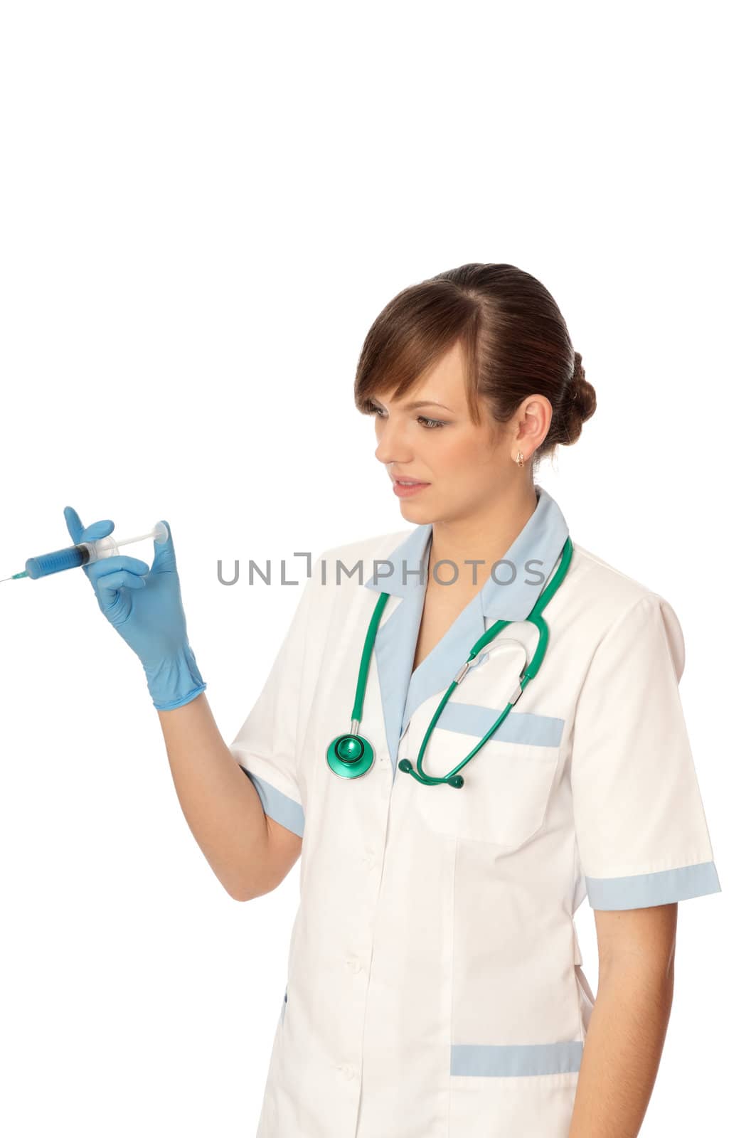 Woman holds in the hand syringe with a new antibiotic