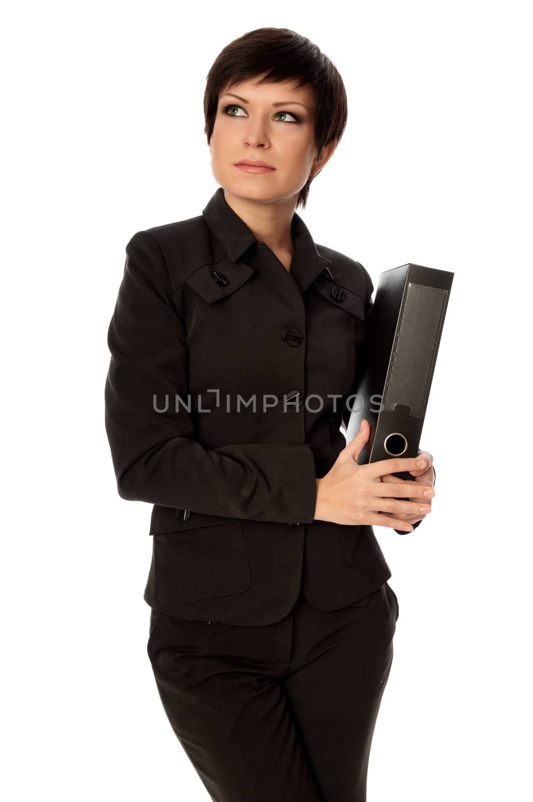 The office worker working in office and holding the document case in the hands