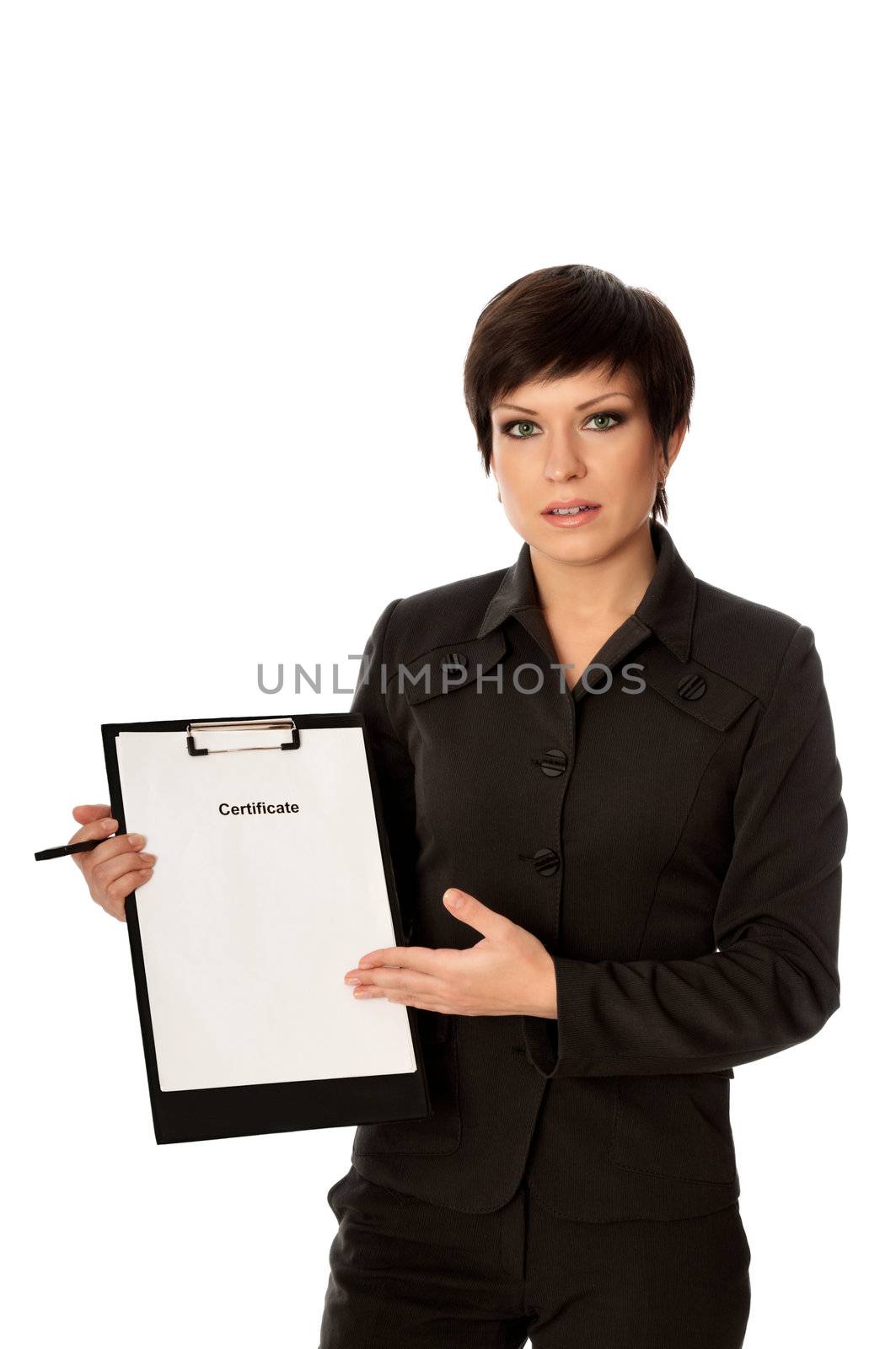 The office worker taking out the certificate from a document case