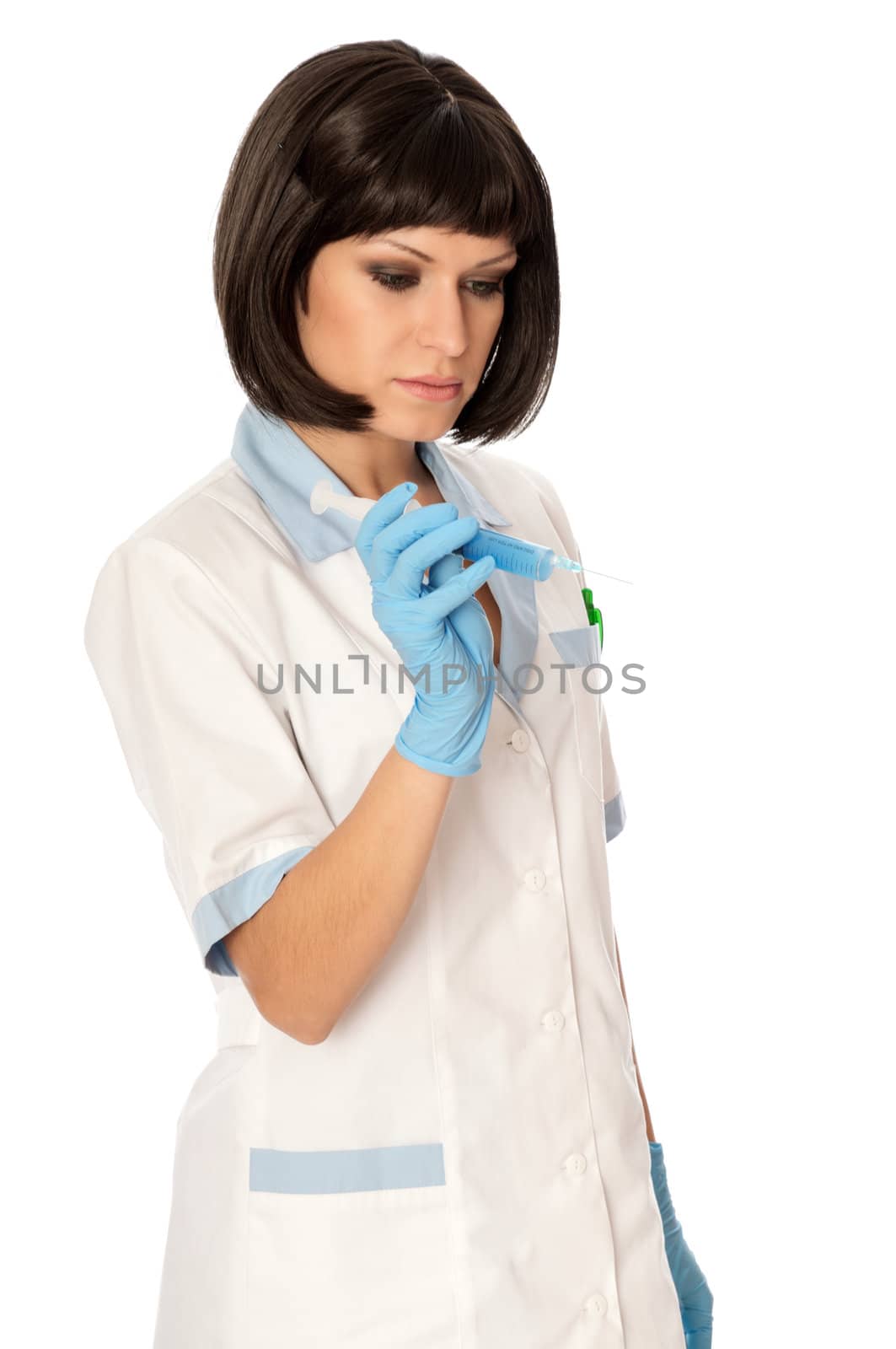 Woman holds in the hand syringe with a new antibiotic