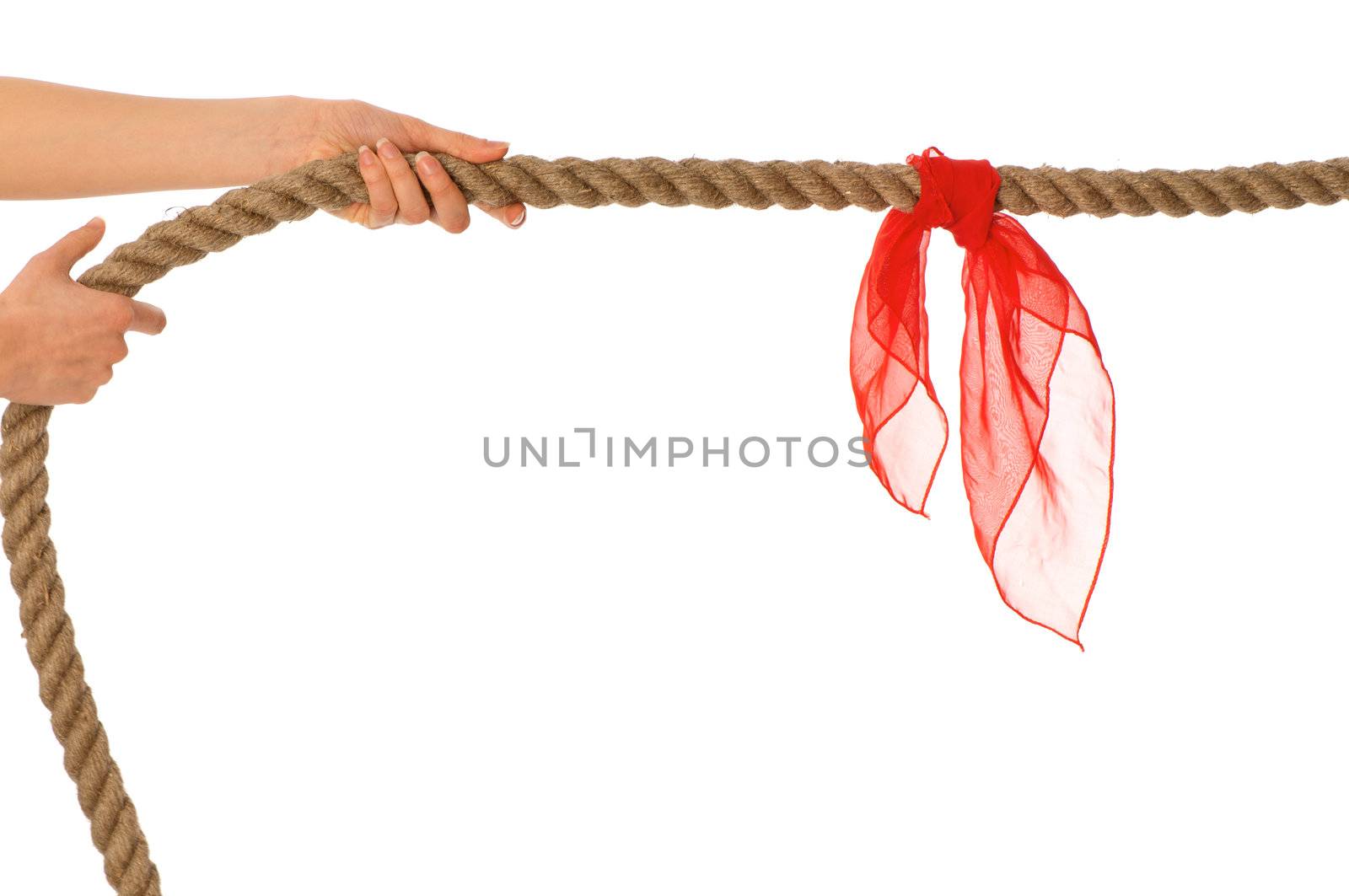 The strong-willed woman plays of pulling of a rope and wins