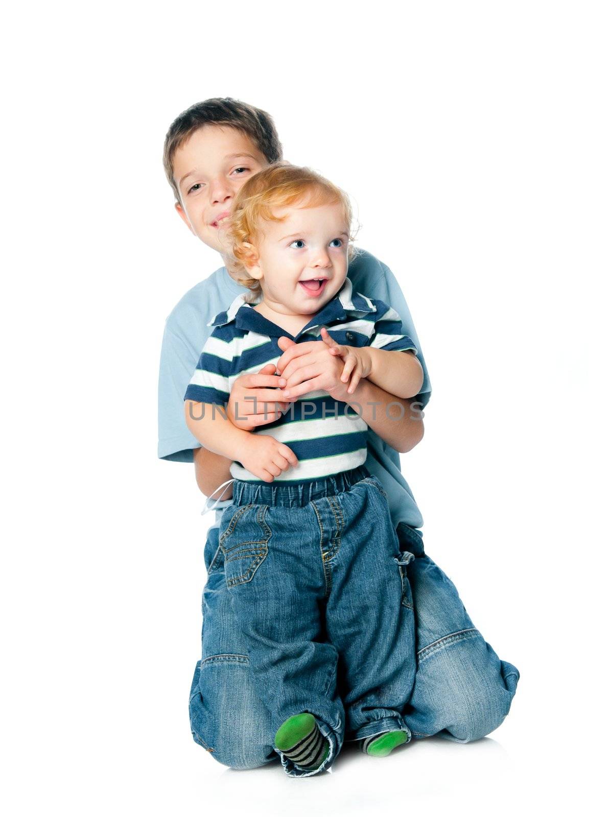 Portrait of two kids on white background