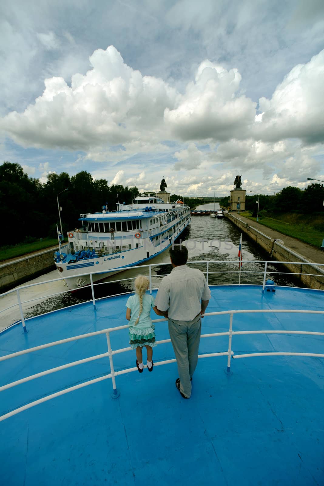 Father and daughter on the board of cruise ship. Taken on Volga river, Russia on July 2012