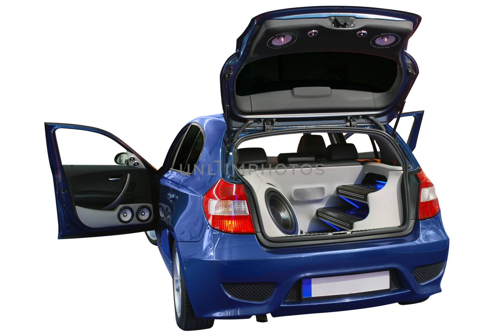 Backside of car with power audio system