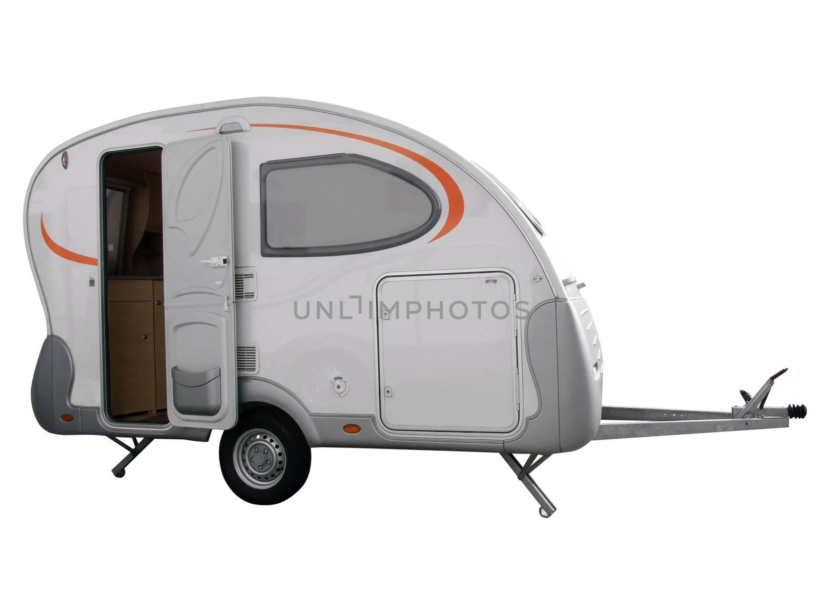 Camping trailer vehicle isolated on white