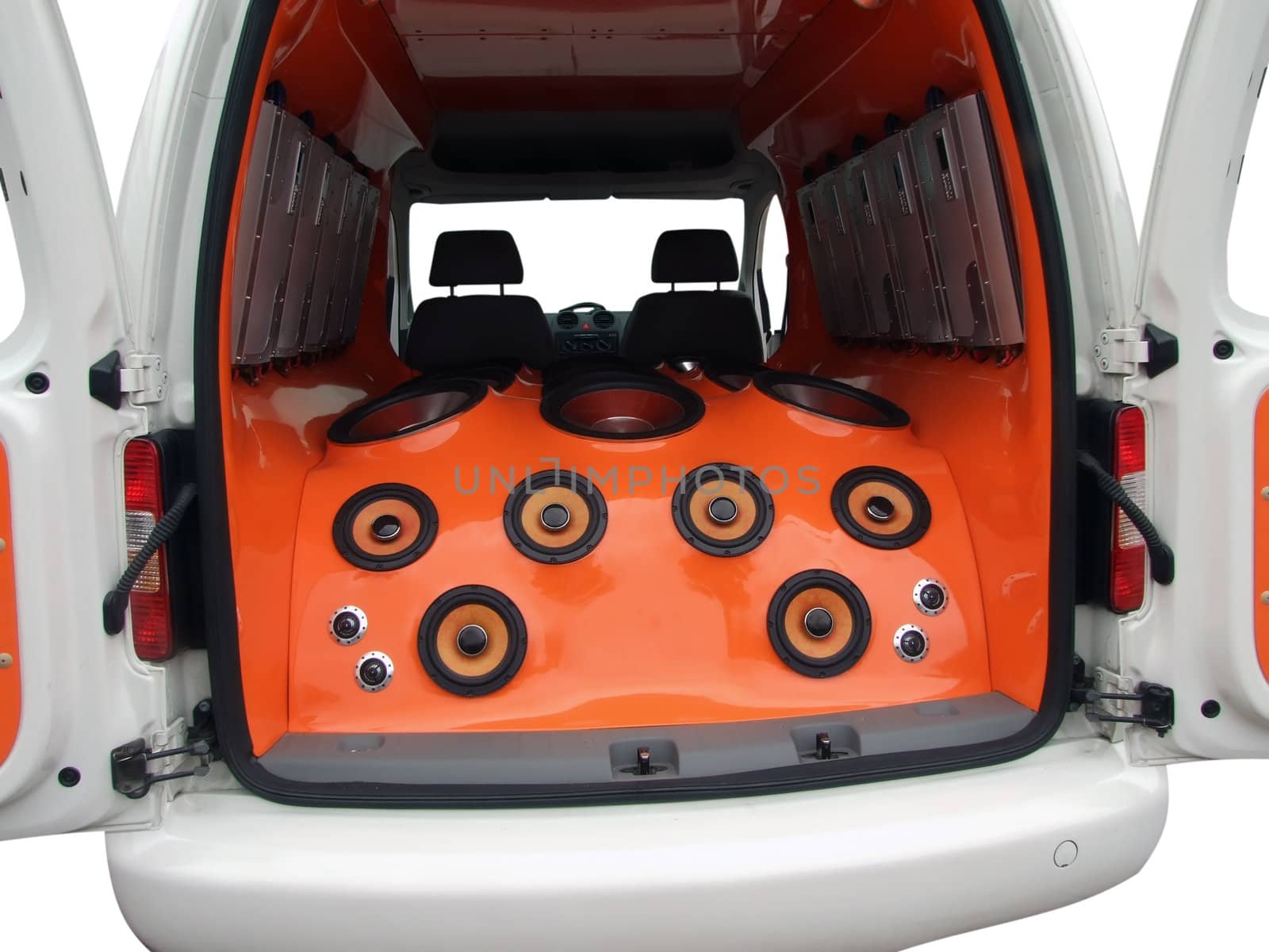 Interior of van with power music audio system