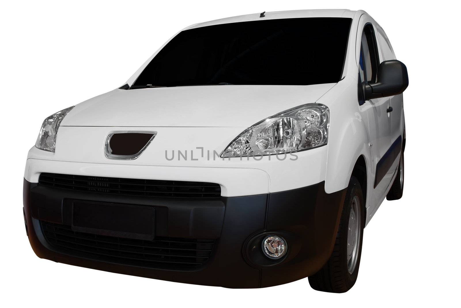 Front of white van isolated on white background
