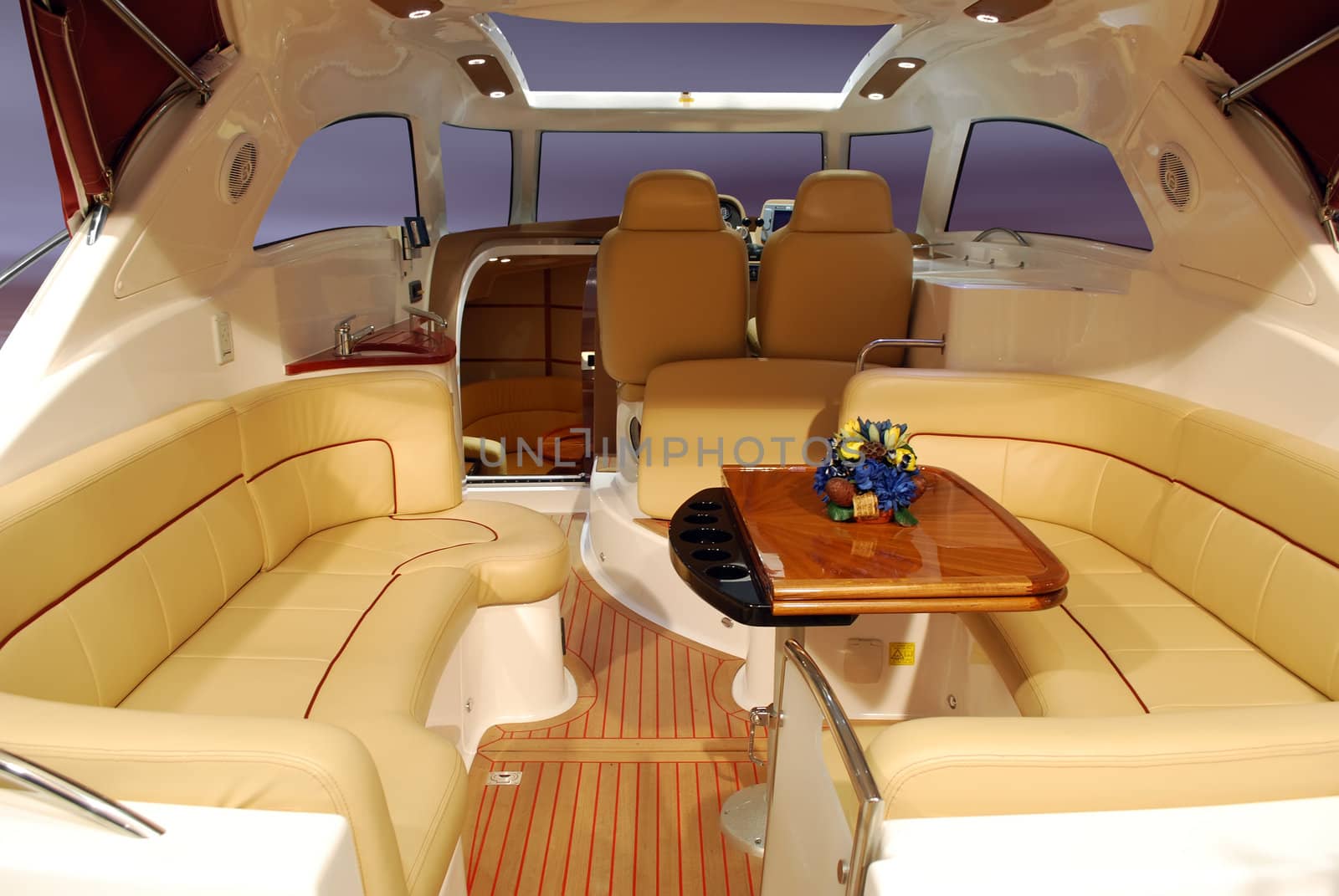 Interior of luxury yacht cabin