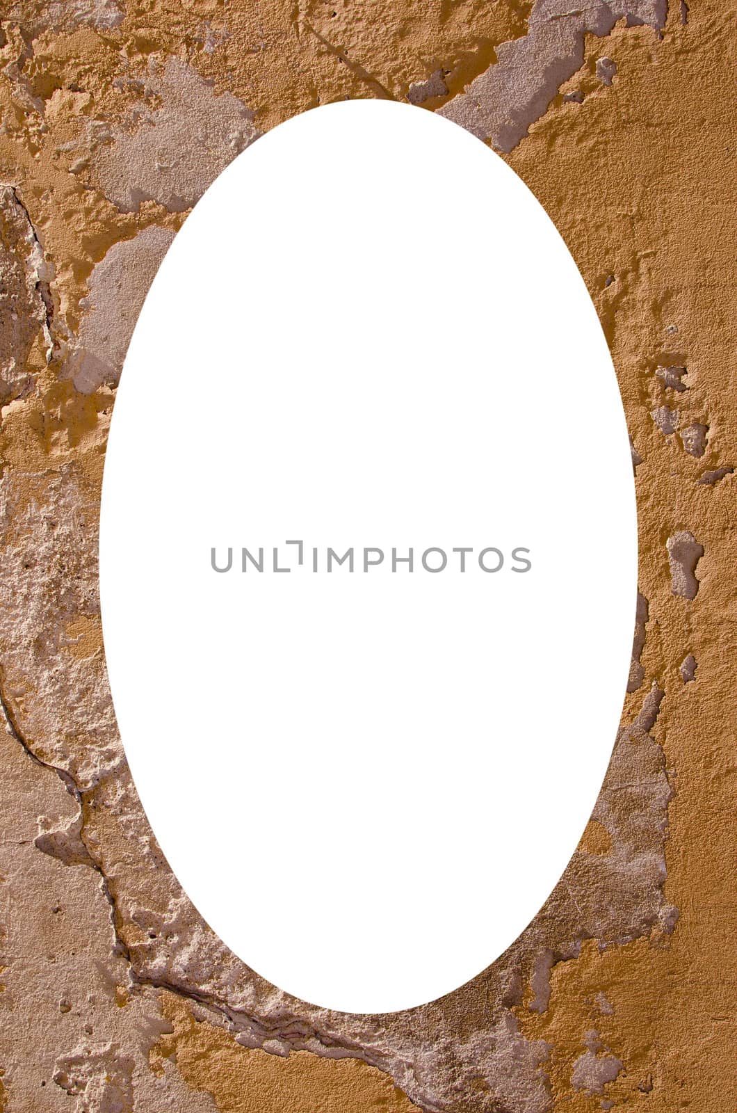 Old wall background and white oval in center by sauletas