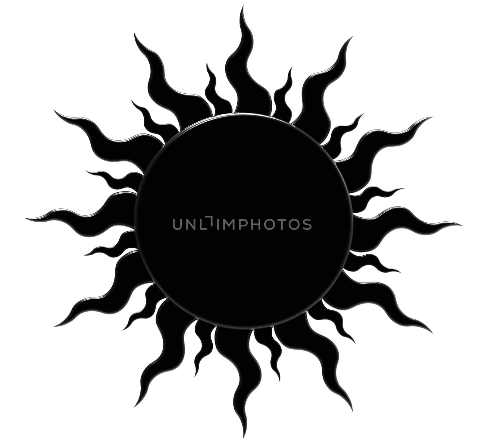 Black sun, isolated on white, 3d render