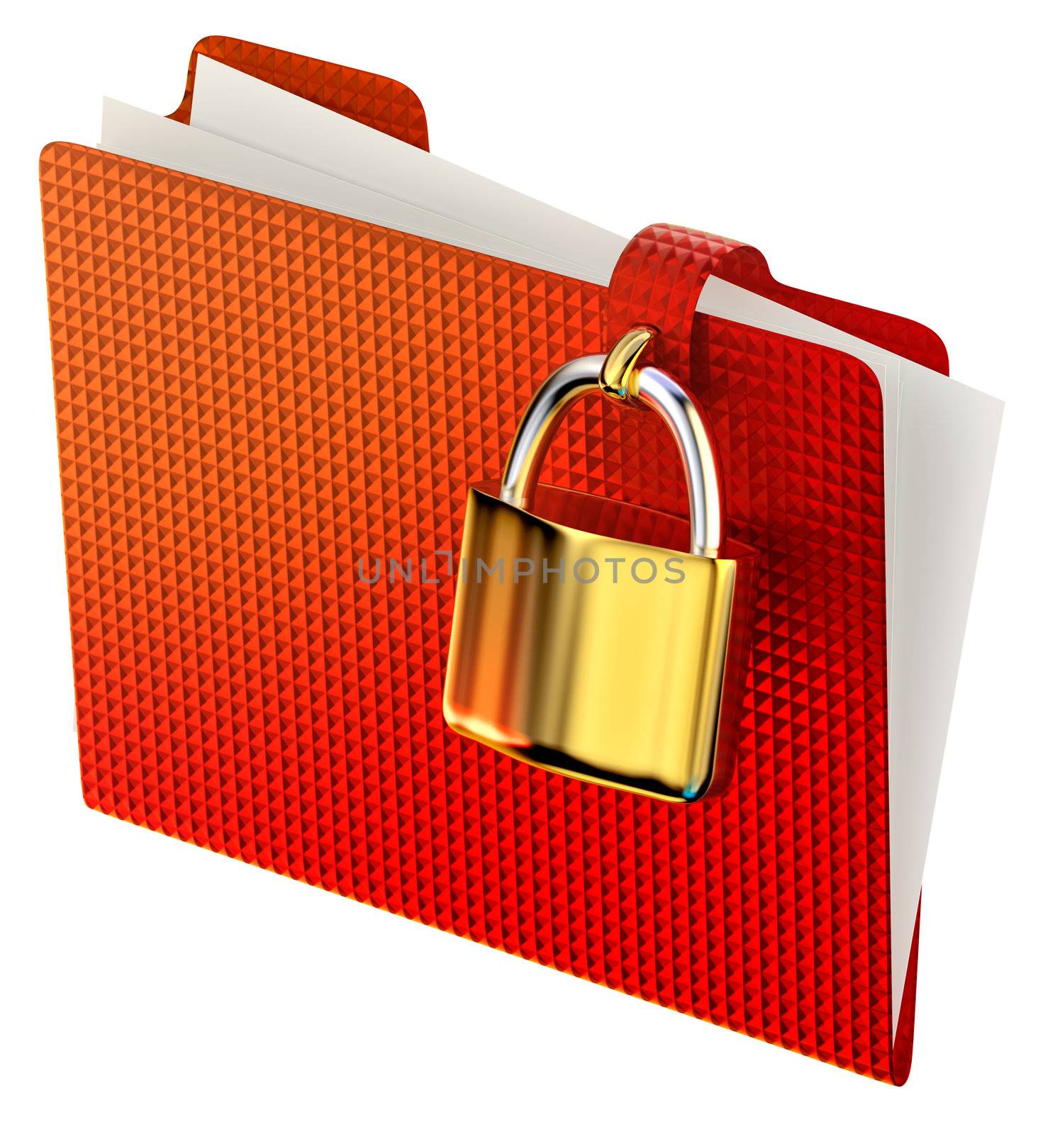 red folder with golden hinged lock stores confidential information