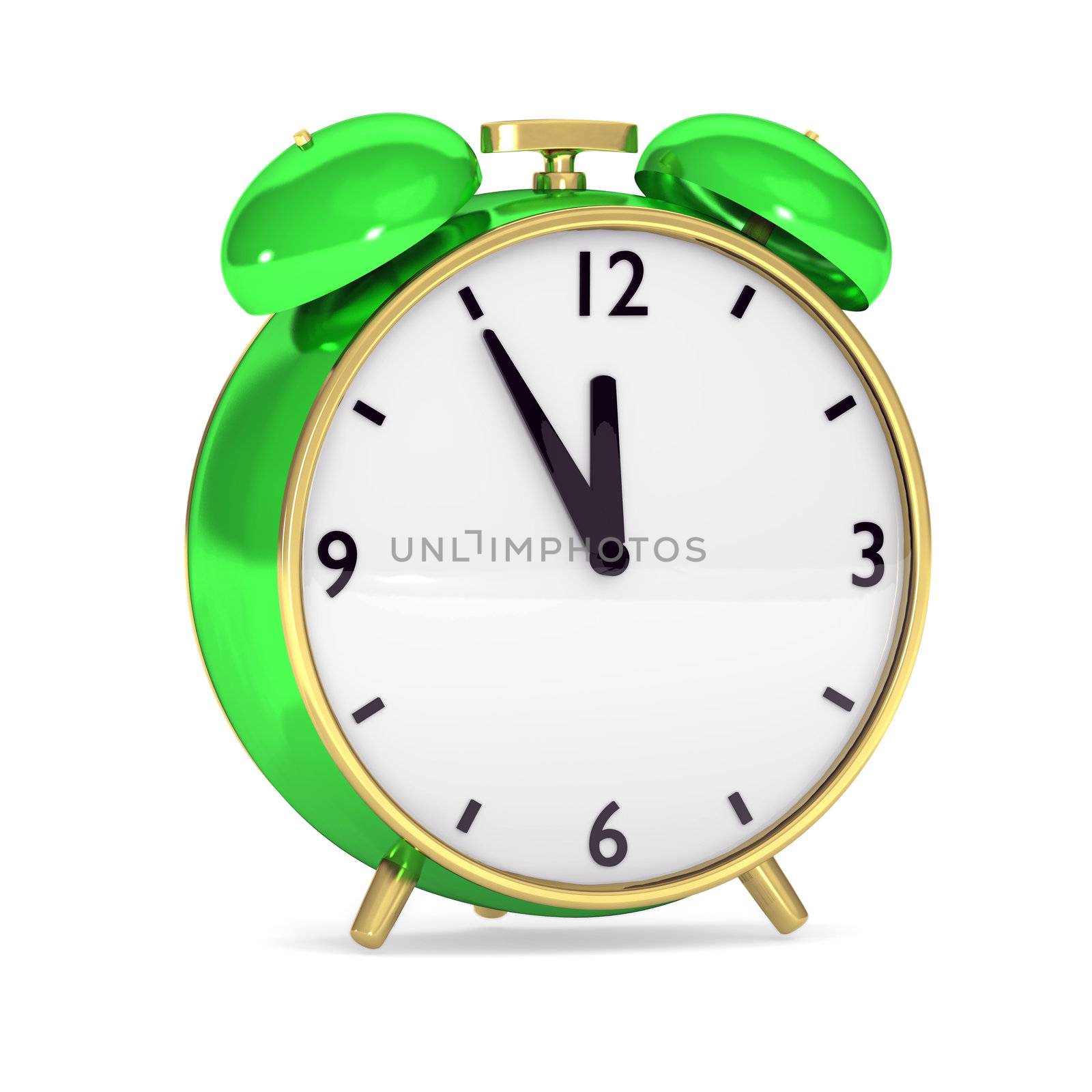 Green alarm clock isolated on white background
