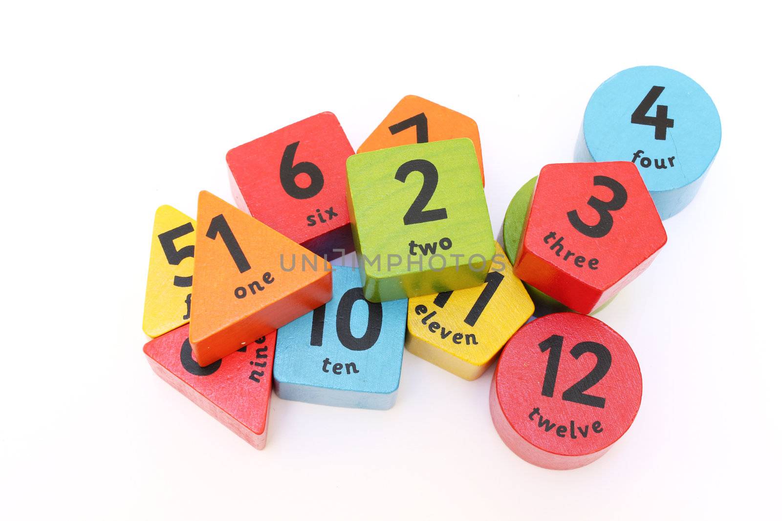 numbers on colourful shapped blocks