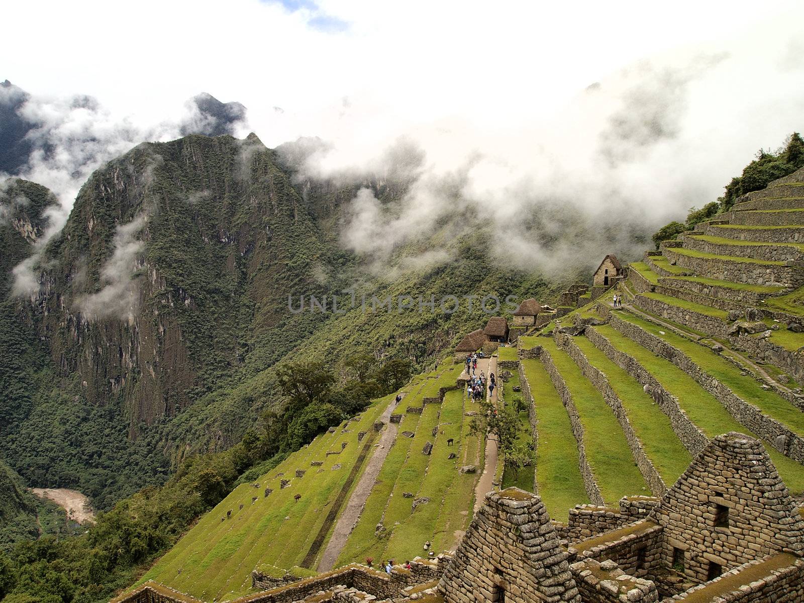 Residential section and the terraced agricultural field of the Machu Picchu