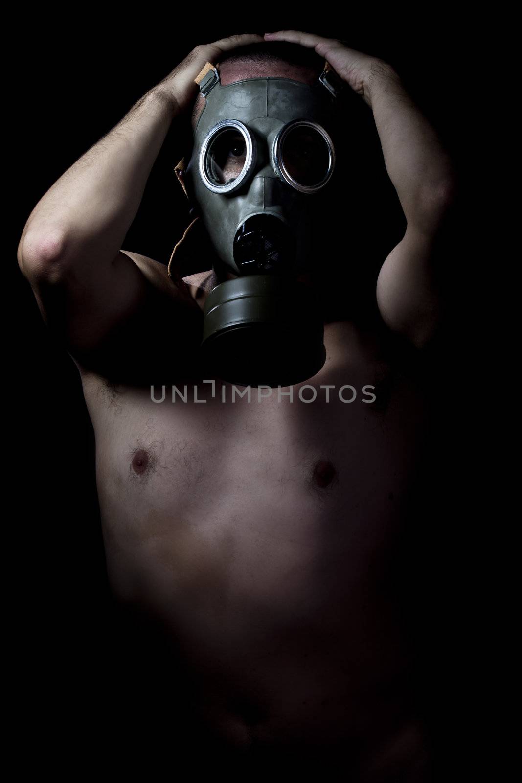 Nuclear disaster, man with gas mask