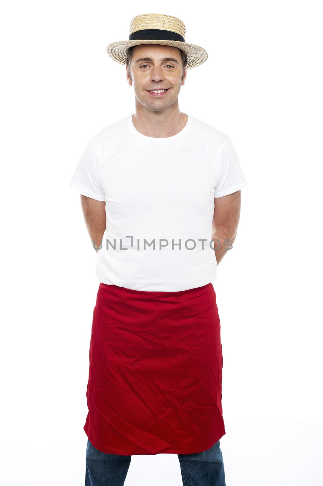Trendy guy with a hat on posing casually. All on white background