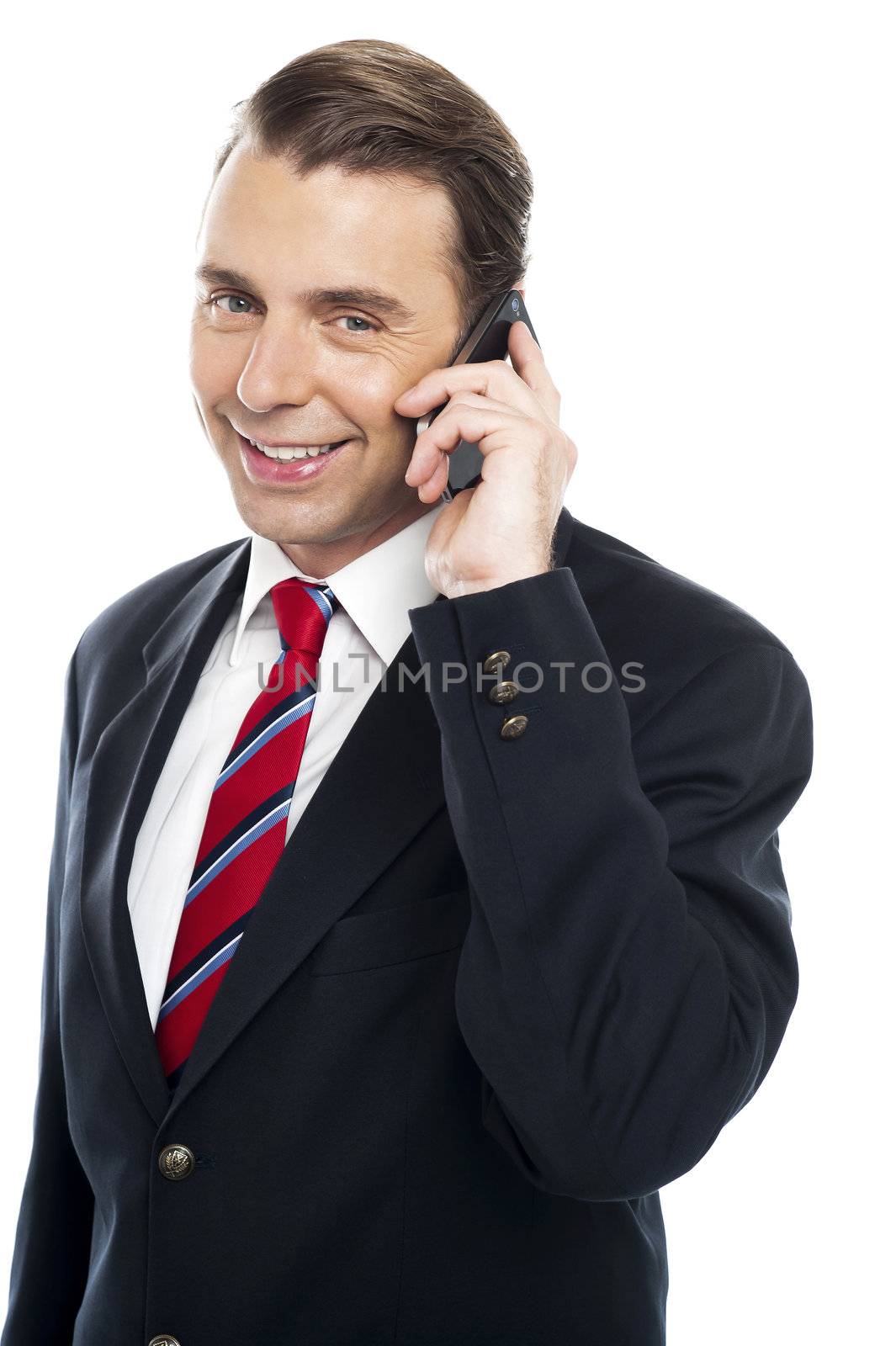 Marketing executive communicating with client over a phone call