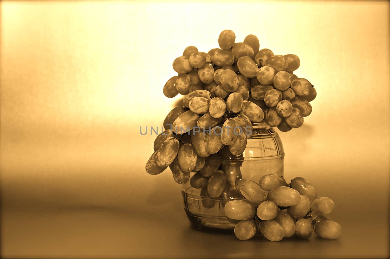 An artistic display of grapes against a plain metallic background with copy space.