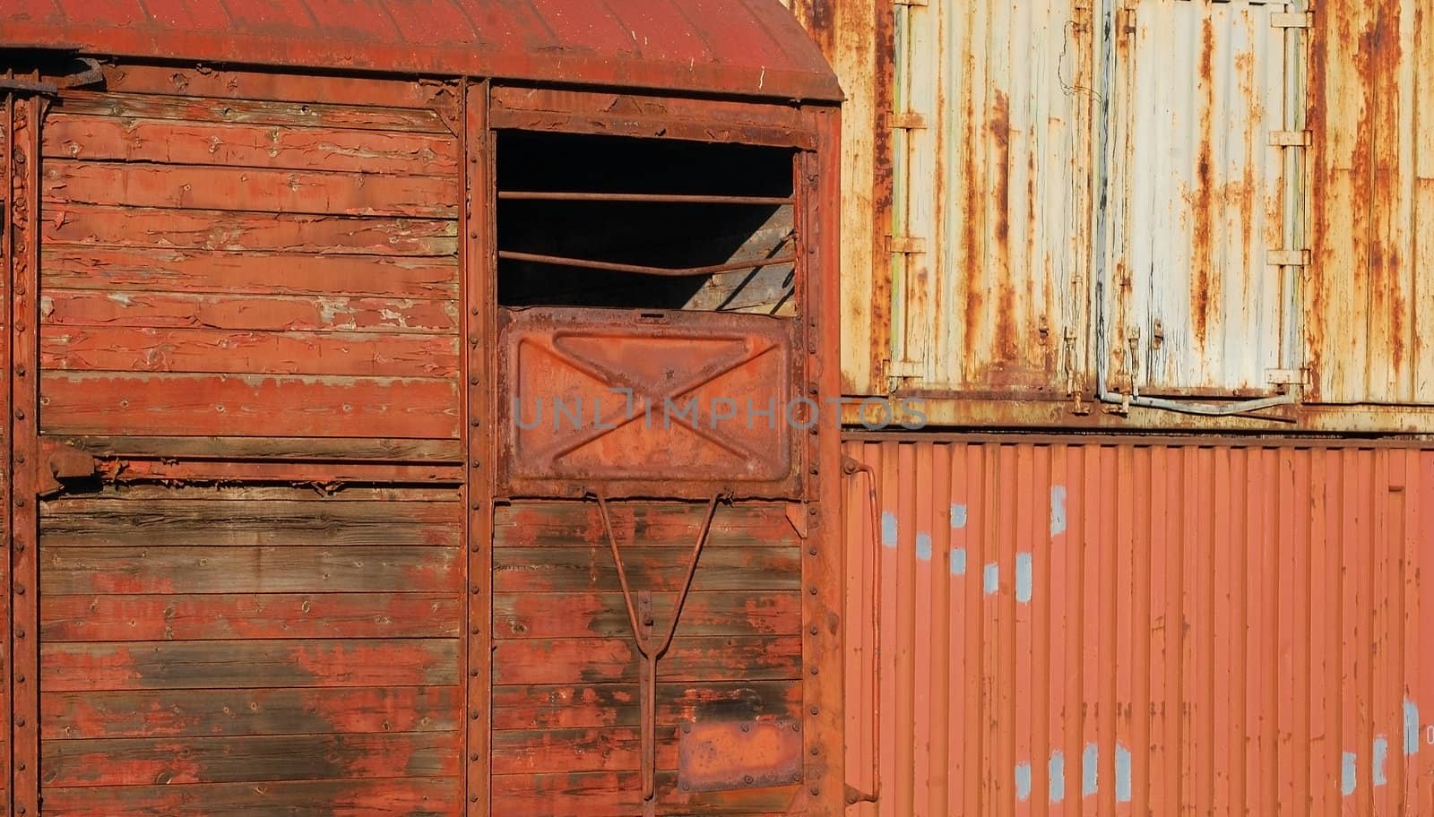 Old wooden wagon, metal containers by varbenov