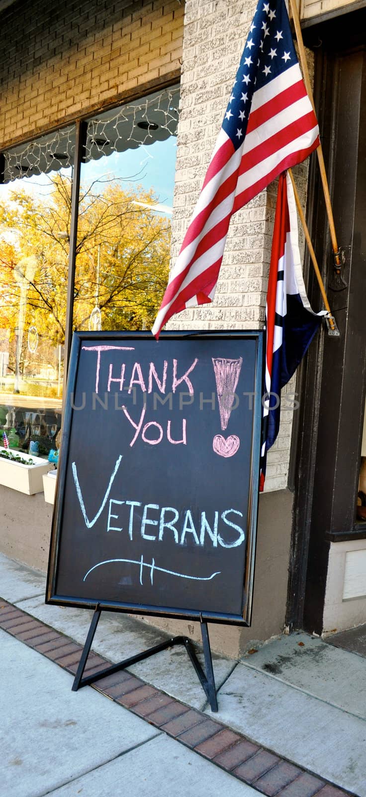 Thank You Veterans Sign and flag by RefocusPhoto