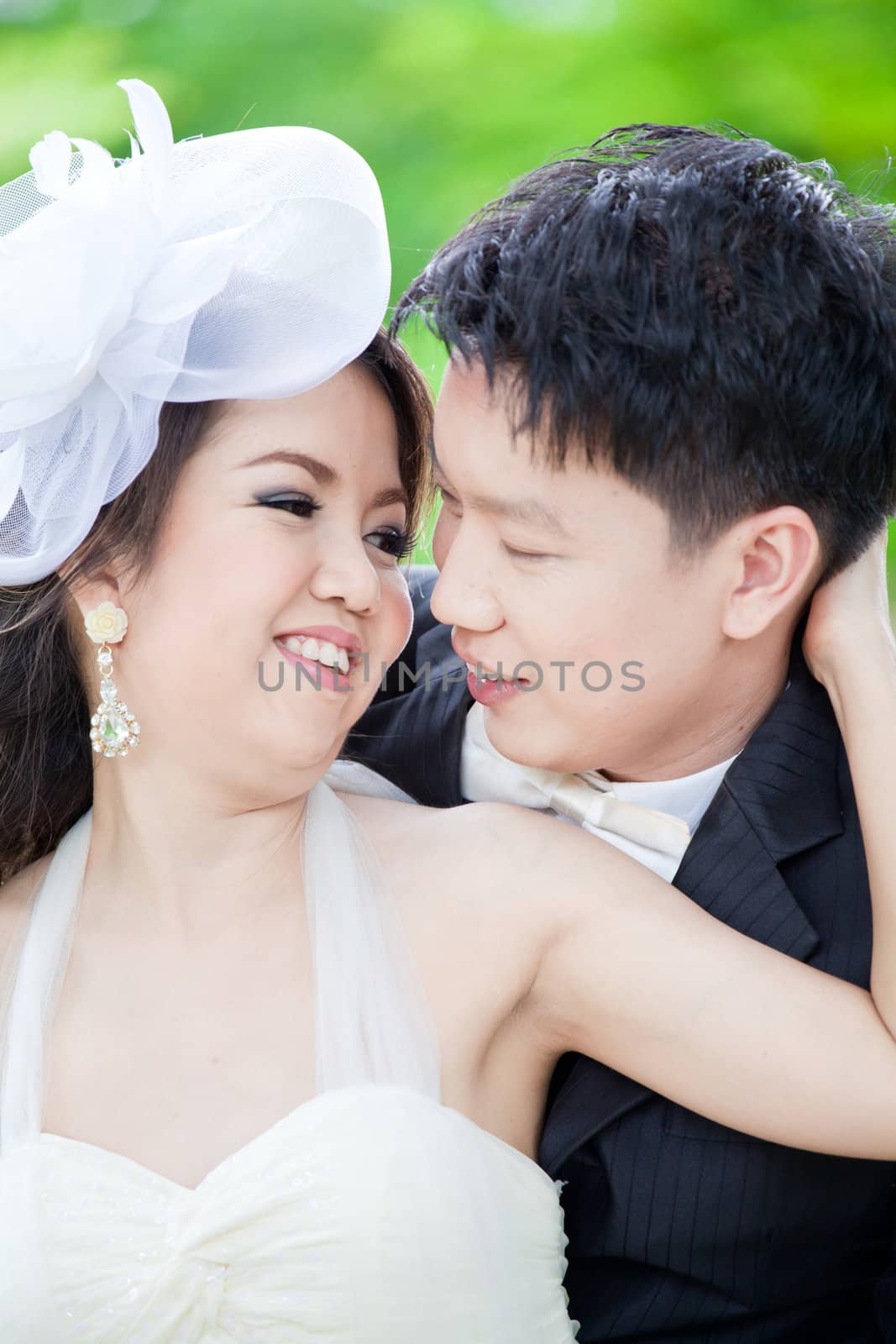 Portrait of Romantic Newleweds Couples for wedding background