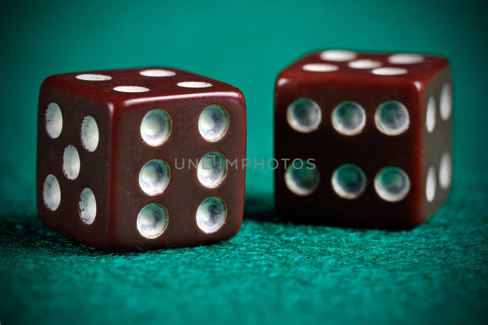 A pair of retro looking worn out dices