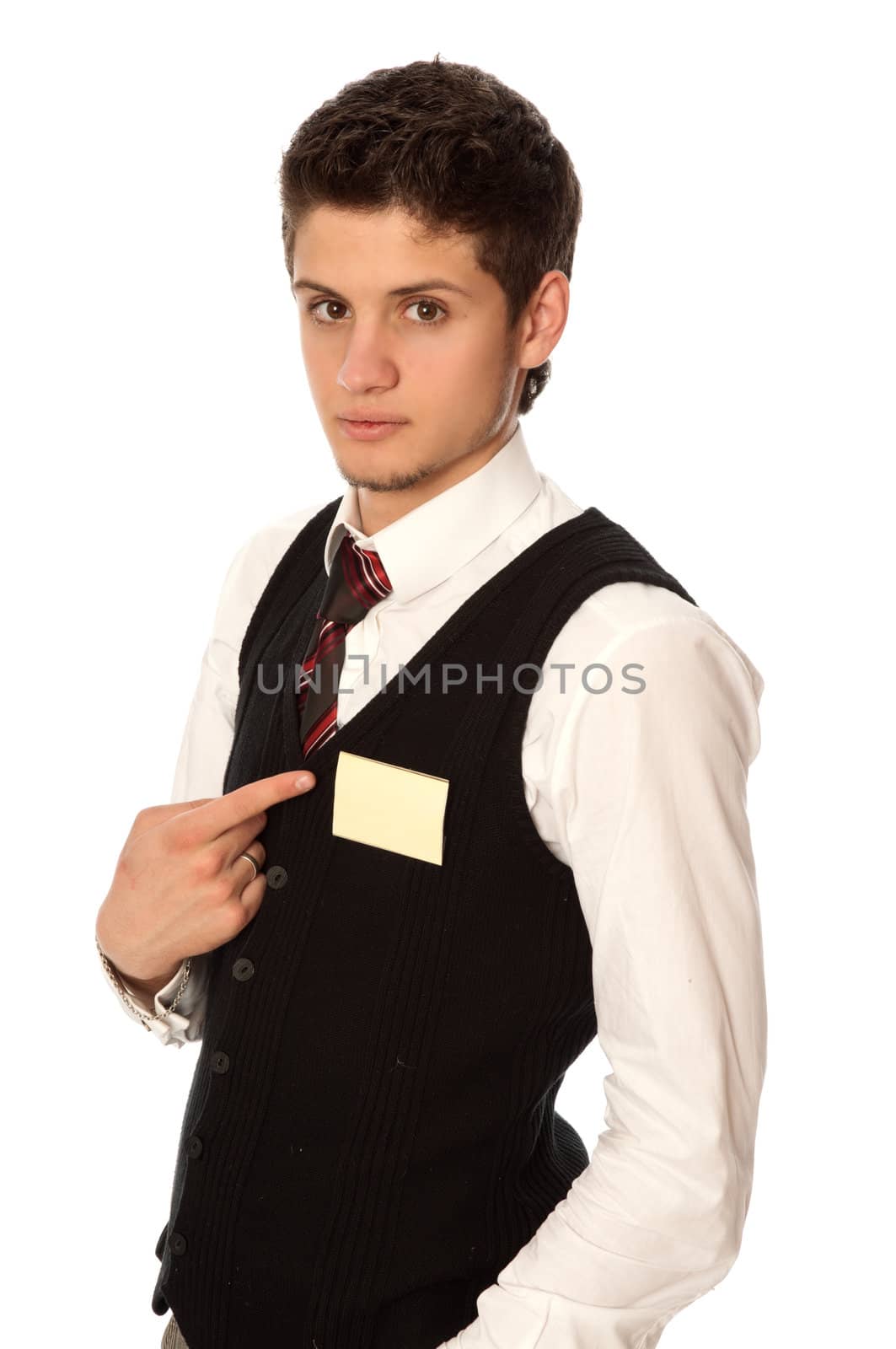 man showing his badge at the entrance of meeting room of a conference