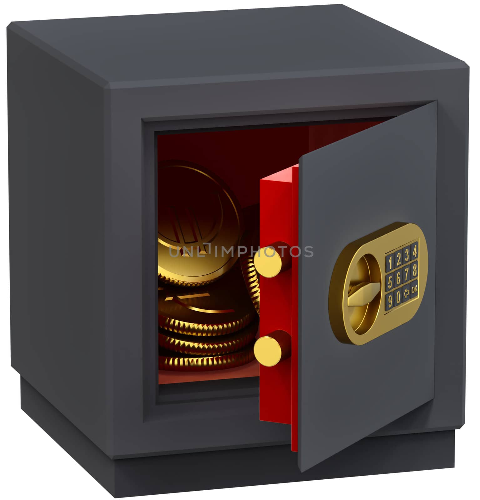 small safe with gold coins as a symbol of microcredit in banks and riskfree bank money storage