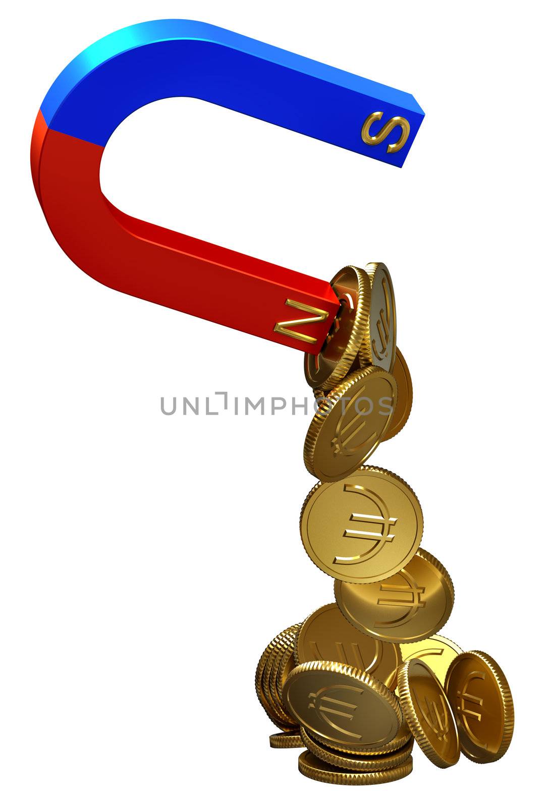magnet attracts euro as a symbol of robbery by investment loan or crediting of people