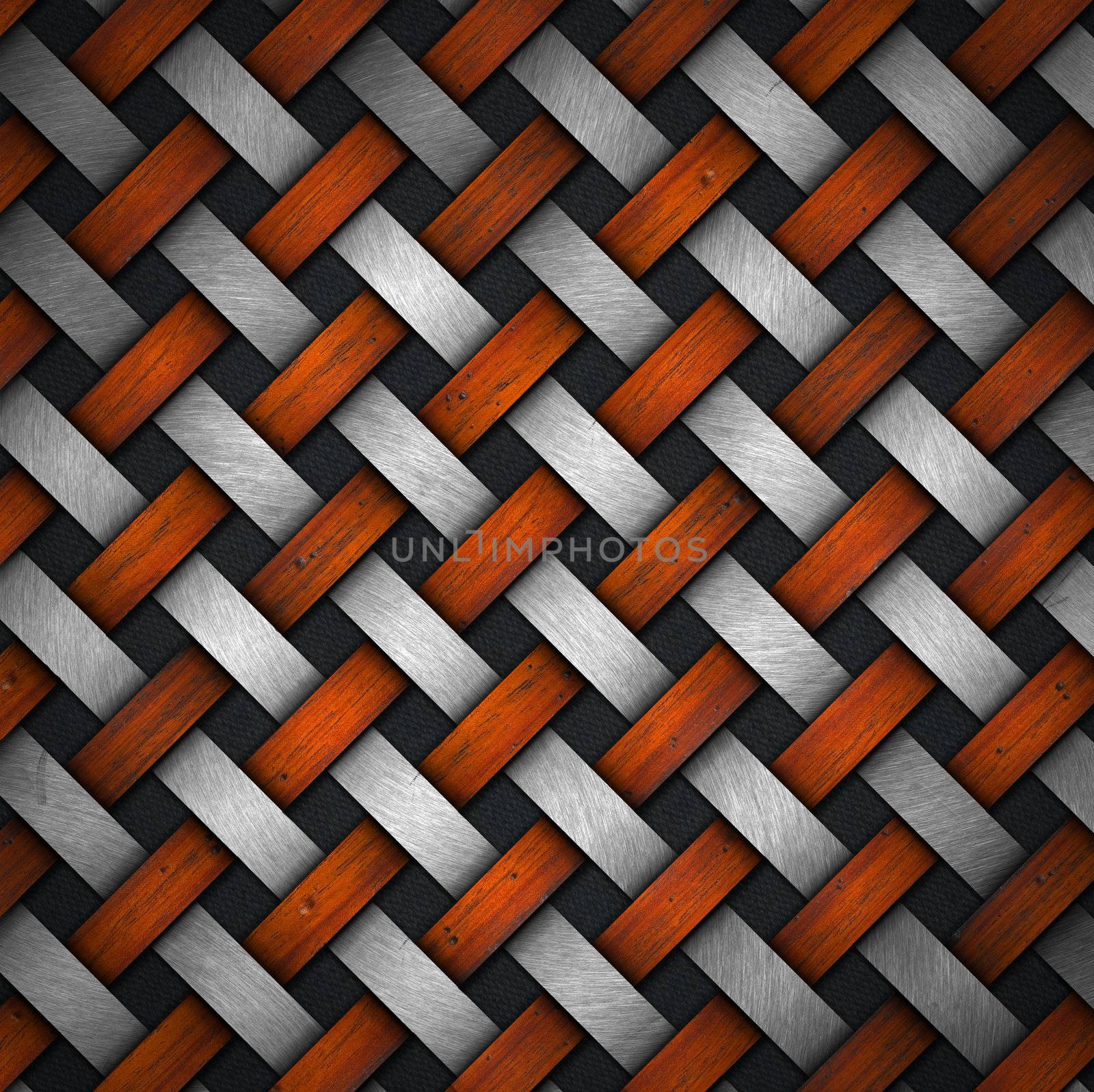 Metallic and wooden crisscross diagonal template on a black background
