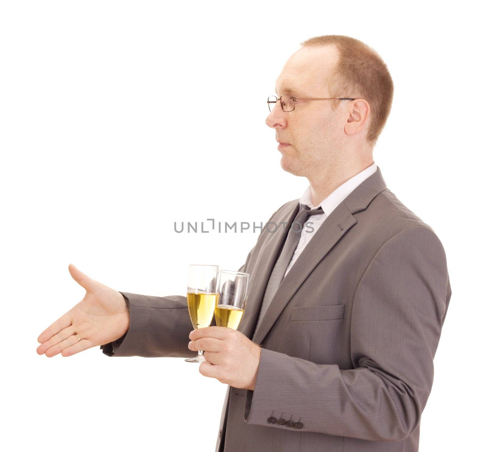 Business person drinking champagne