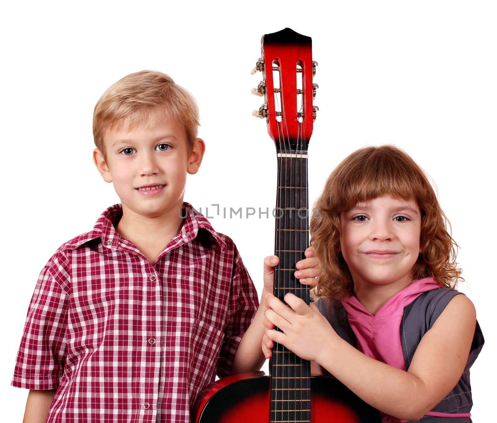 little girl and boy with guitar by goce