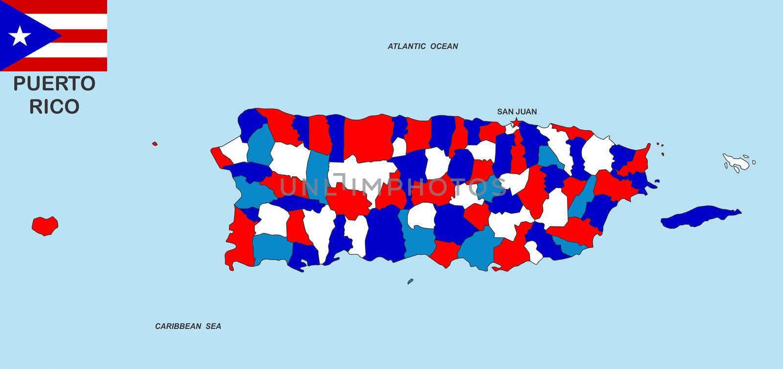 very big size puerto rico political map illustration