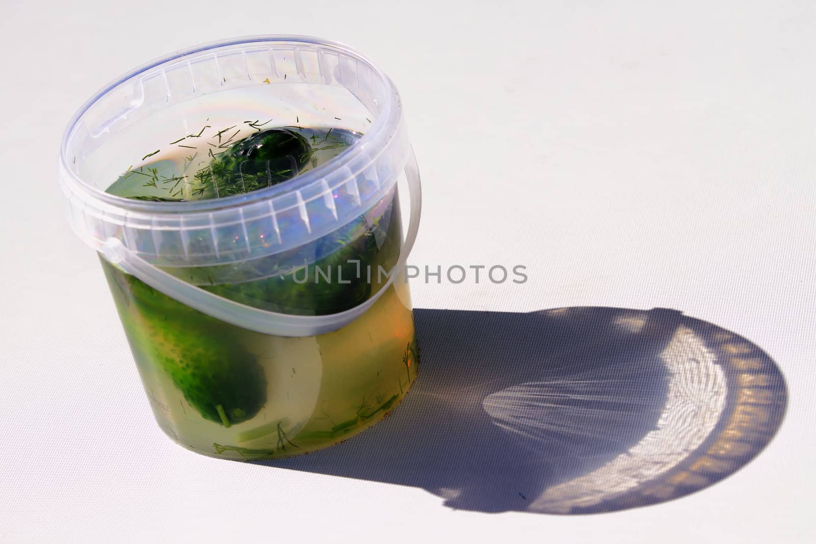 Beautiful, delicious cucumber in brine on a light background