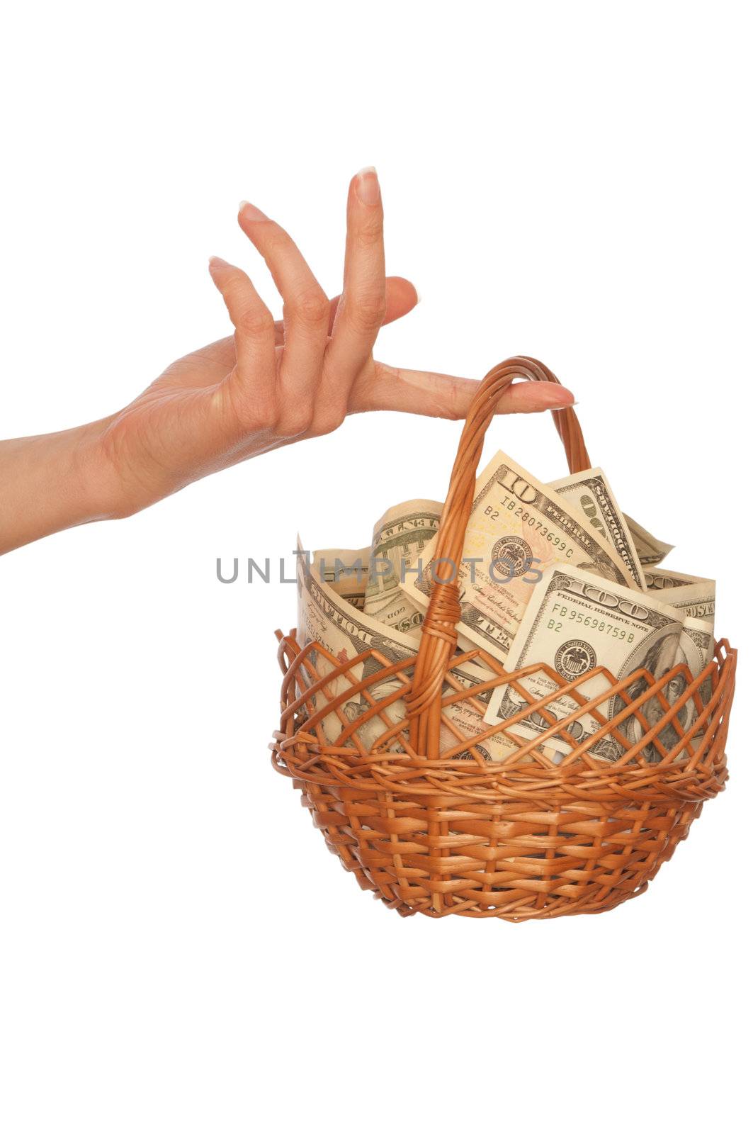 businesswoman owns the currency basket with dollars for stable business