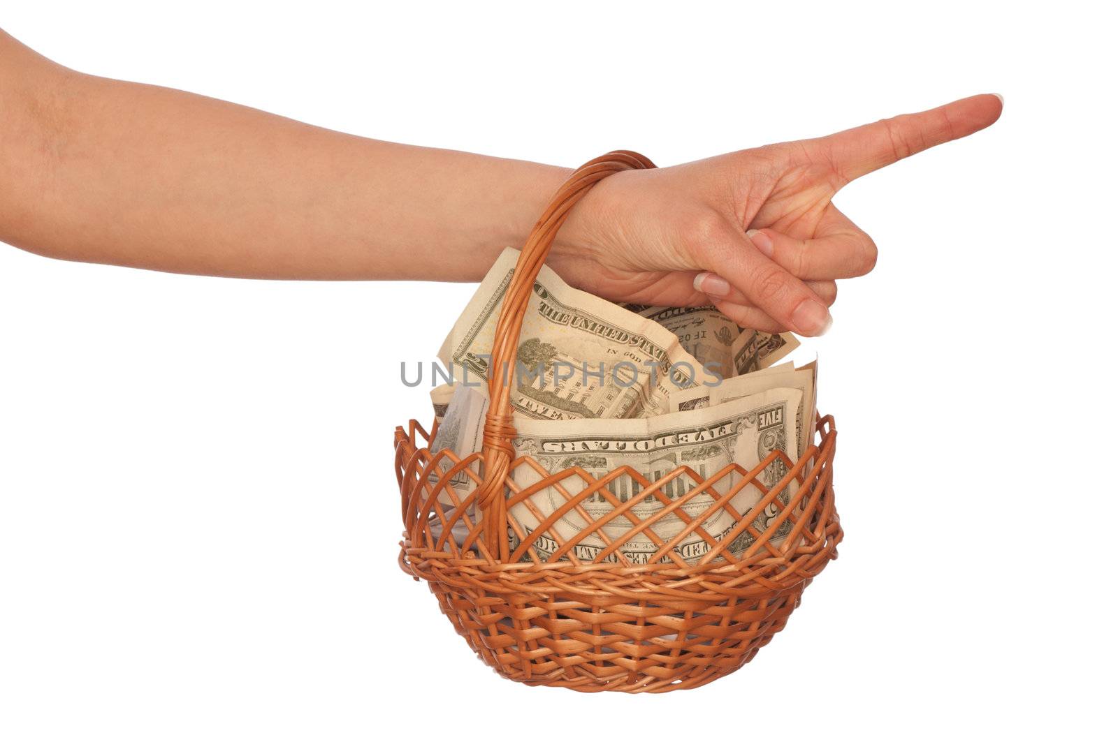 businesswoman owns the currency basket with dollars for stable business