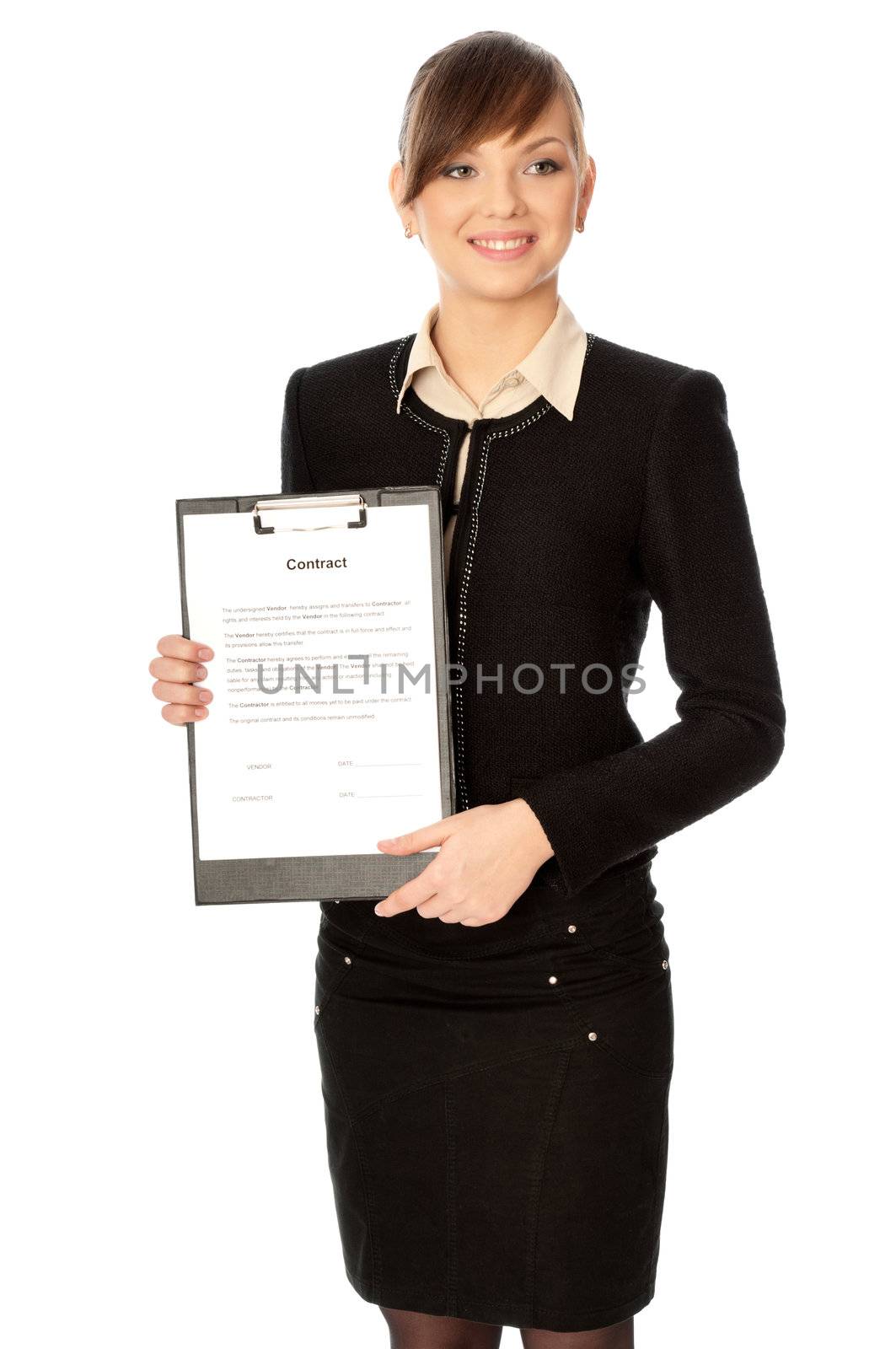 General director showing a contract for her partner