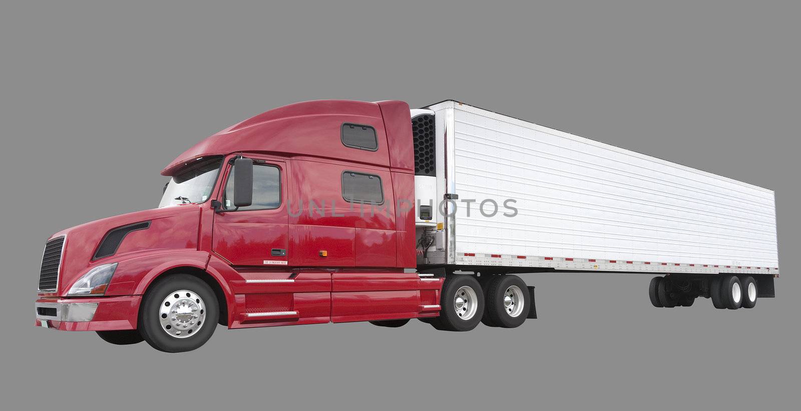 Freight truck with blank side for advertising, isolated on gray