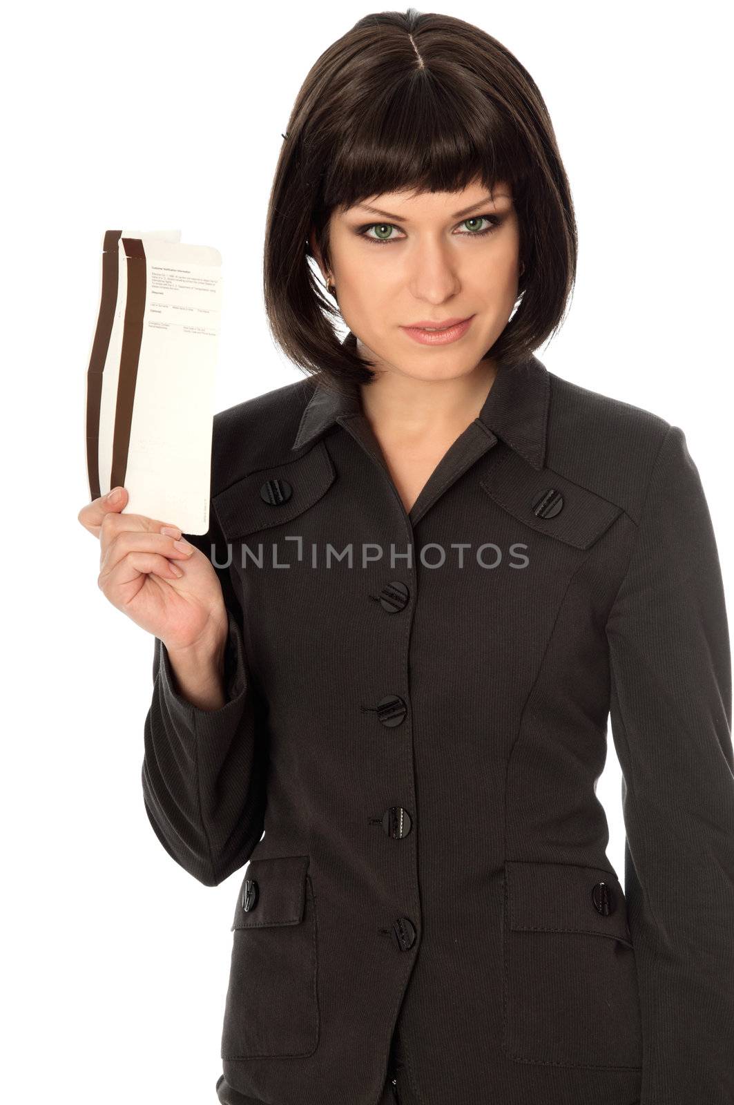 Woman holding in the hand tickets for business trip