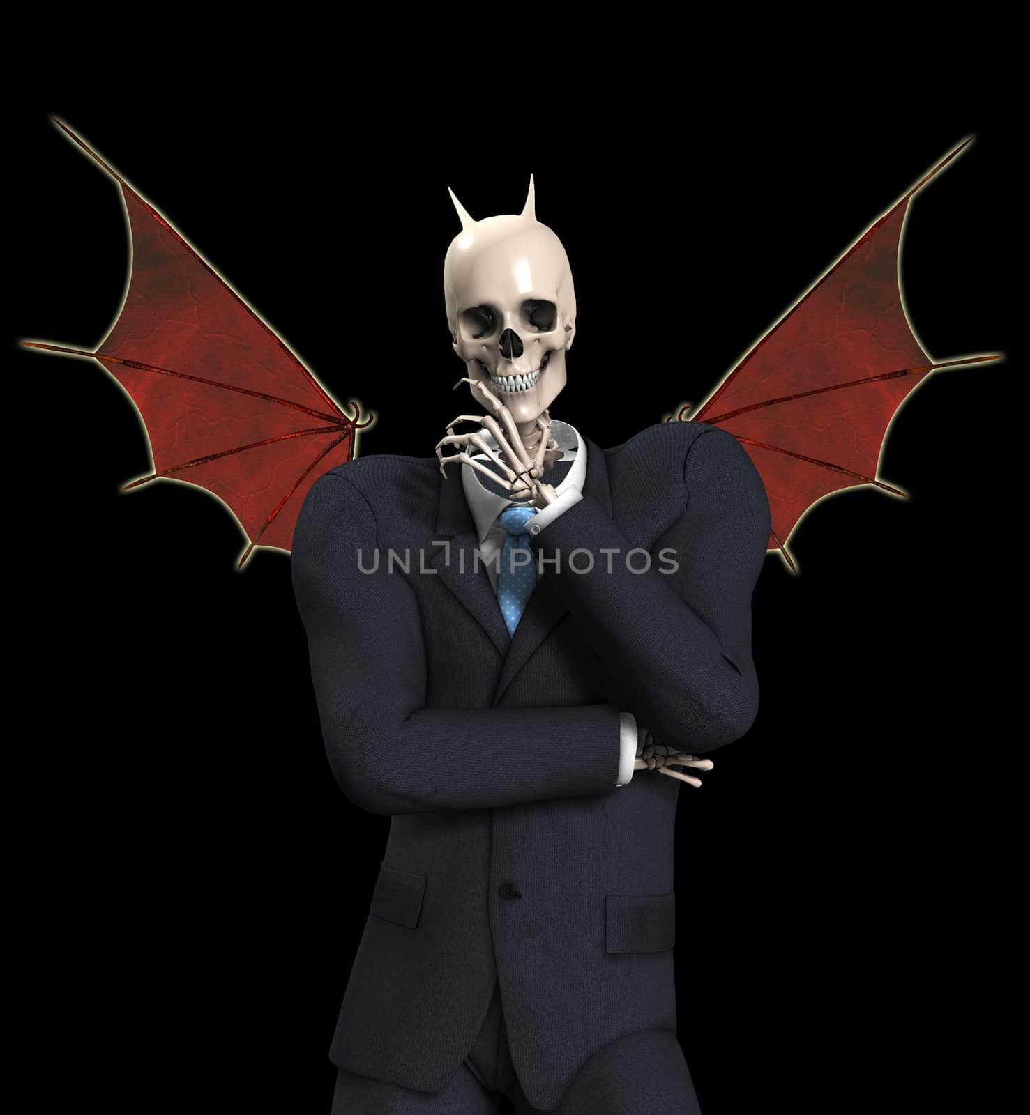 A very evil looking skeletal devil Businessman.