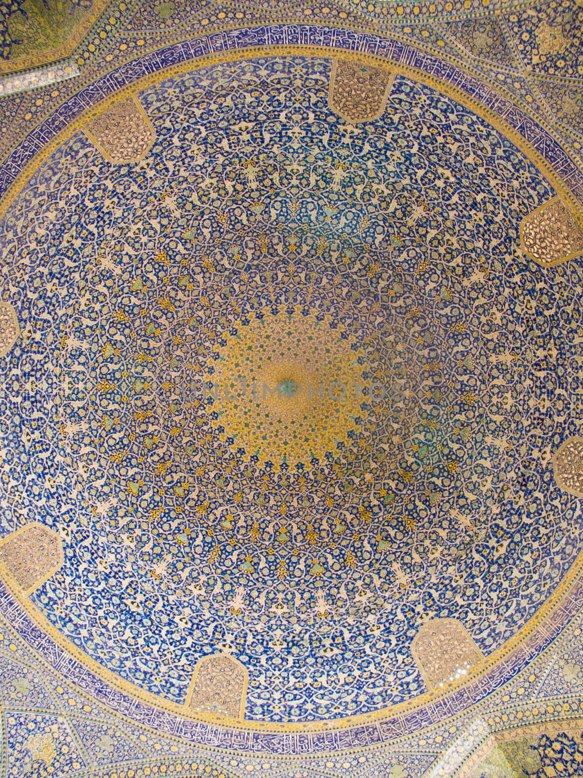 Dome of the mosque, oriental ornaments from Shah Mosque in Isfahan, Iran