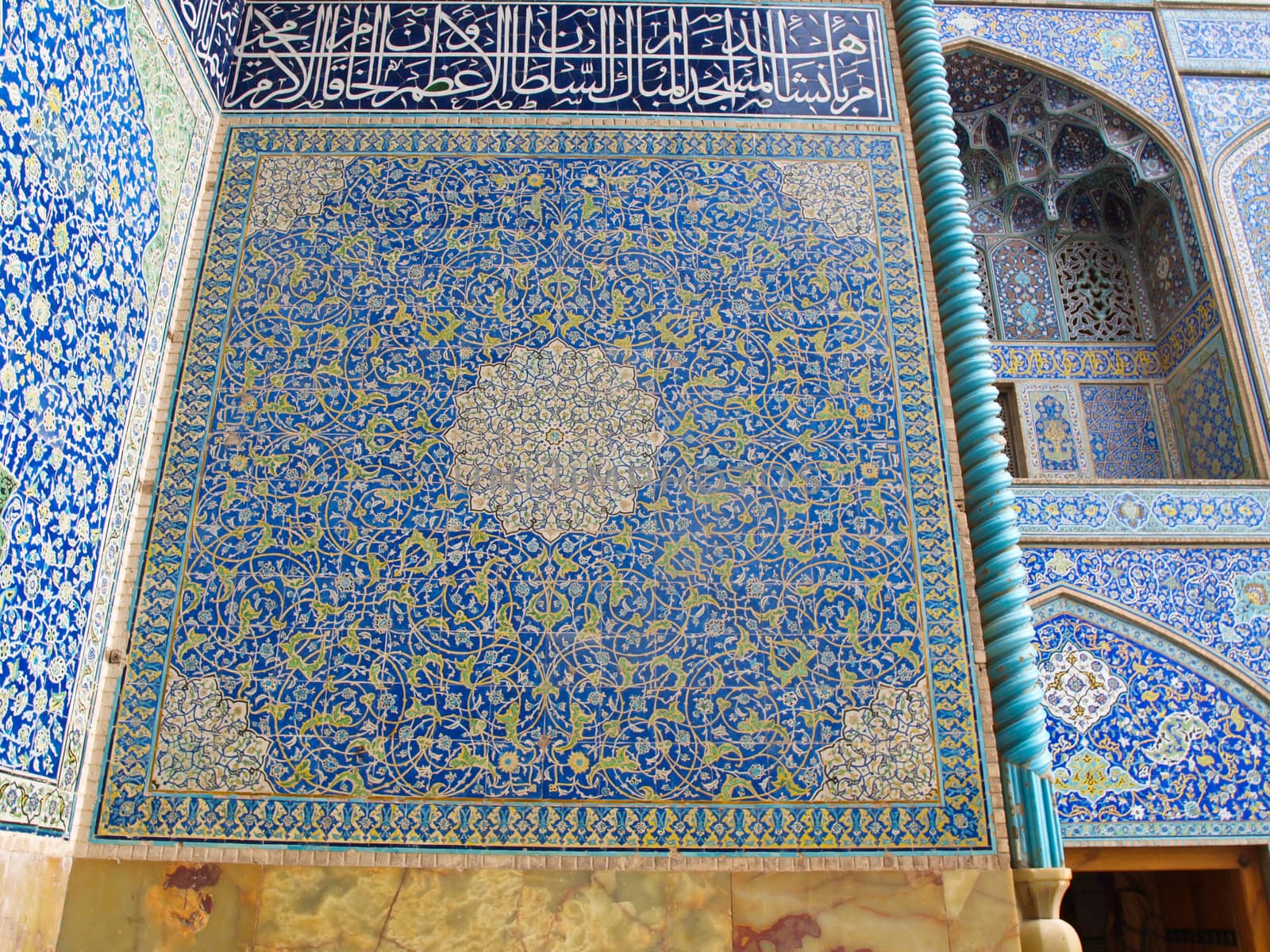 the mosque wall, oriental ornaments from Sheikh Loft Allah Mosque in Isfahan, Iran