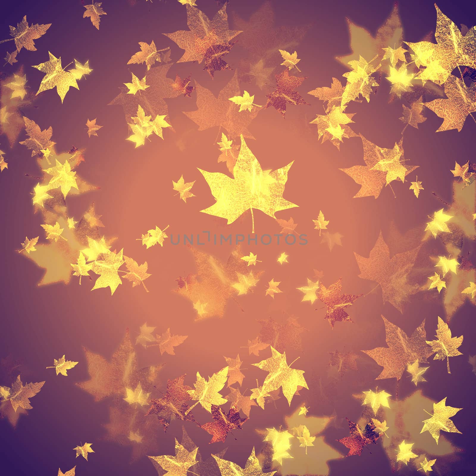 violet vintage background with shining autumn leaves
