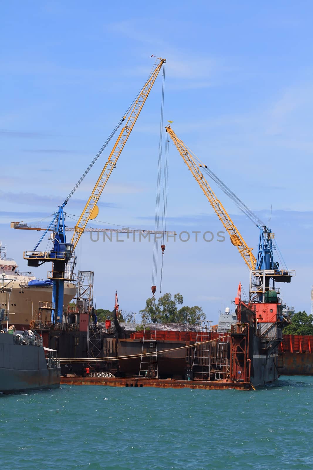 ship for repairs in large floating dry dock