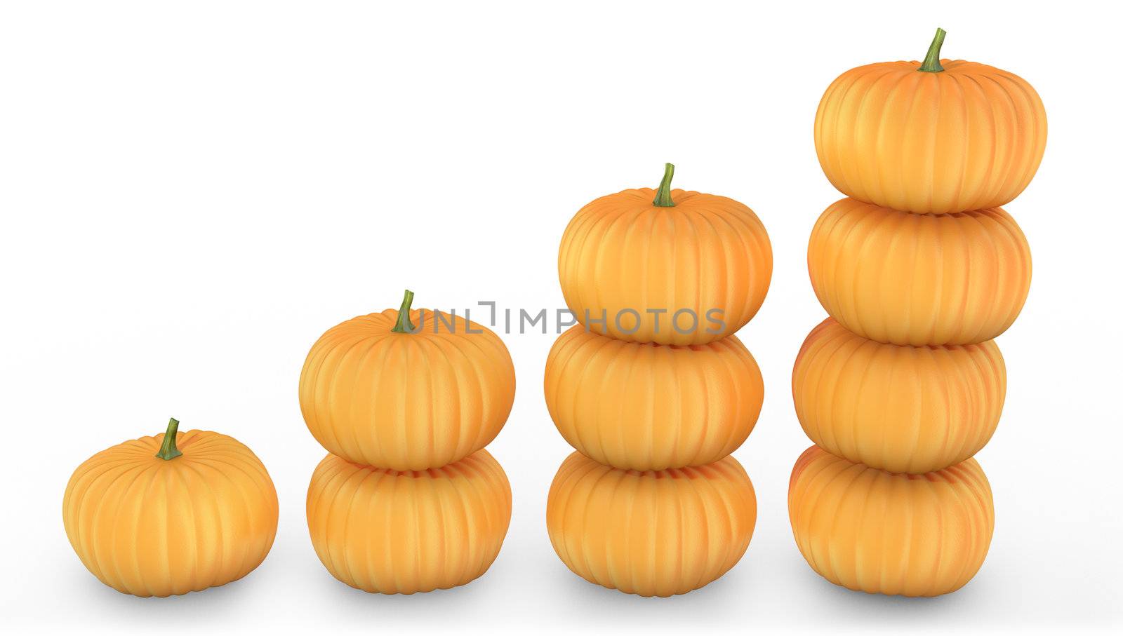 Graph made of orange pumpkins isolated on white background